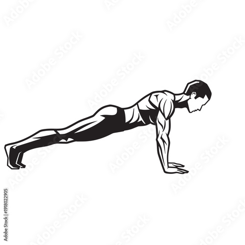 Silhouette of a man performing a push up exercise in a focused athletic pose.
