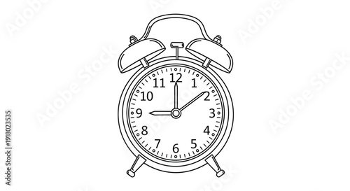 simple alarm clock line art vector illustration isolated on white 4k