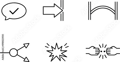 Line vector icons of the boundary where recommendation becomes imposition (recommendation threshold): suggestion bubble, push