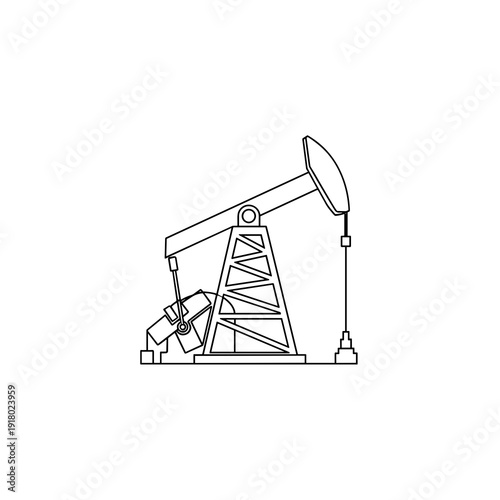 Minimalist line drawing of an industrial oil derrick