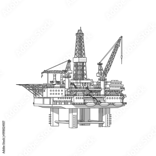 Offshore oil platform drilling rig illustration