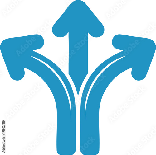 Three Blue Directional Arrows Symbolizing Strategic Choice Business Growth Solutions and Diversified Path Decision Making