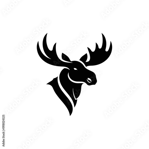 Dynamic black silhouette of a moose head looking sideways