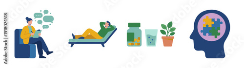 Flat Vector Mental Health Wellness Graphic Set for Psychology Therapy and Holistic Healing Element Kit