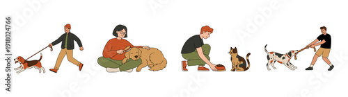 Flat Vector Pet Care and Human-Animal Bond Illustration Asset Sheet for Veterinary Services and Pet Ownership