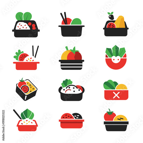 Collection of Healthy Balanced Meal Bento Icons