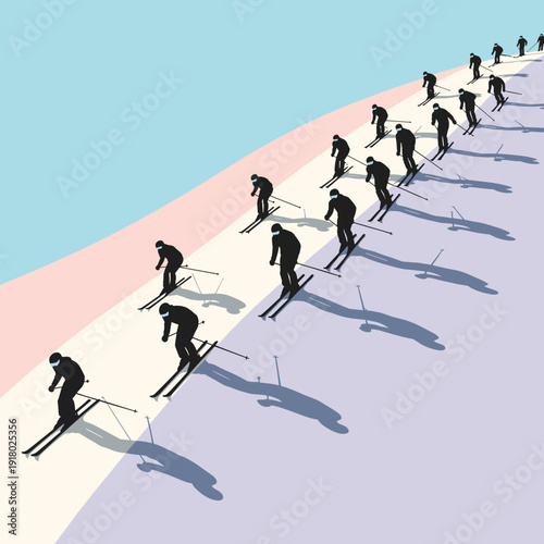 People Skiing Downhill on Snowy Mountain