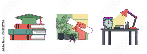 Flat Vector Graduation and Academic Study Element Kit for Education and Achievement Themes