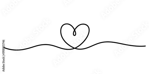 Simple continuous line drawing of a heart shape with wavy horizontal lines on a white background.