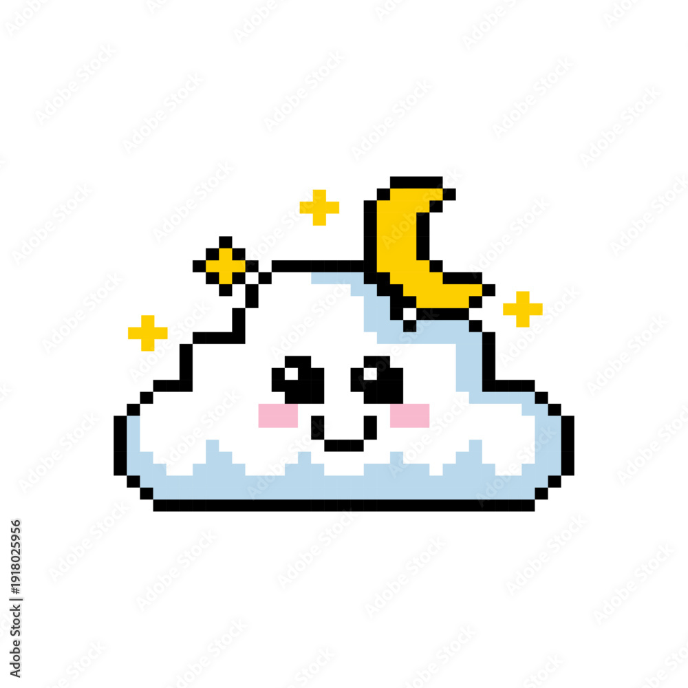 Fototapeta premium Cute Smiling Night Cloud With Moon And Stars