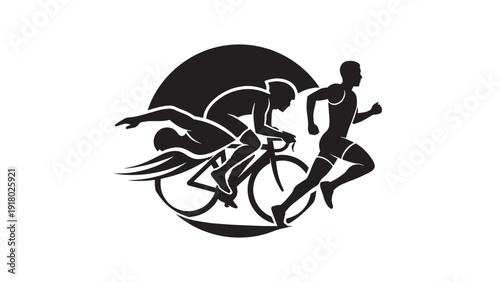 Dynamic silhouettes of two runners sprinting together in motion against a stylized circular backdrop.