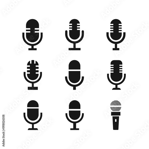 Minimalist Grid of Black Microphone Symbols