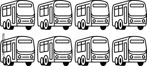 Multiple Buses Lined Up Side by Side Vector Illustration