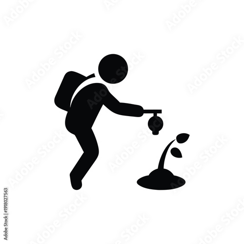 Astronaut watering a tiny planet illustration