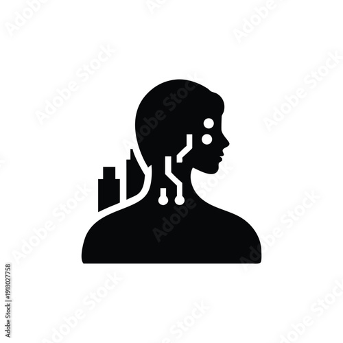 Woman Silhouette with Circuit Tattoos Vector Illustration