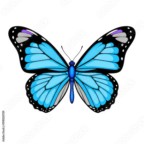 Beautiful Blue Monarch Butterfly Illustration, transparent cut-out image