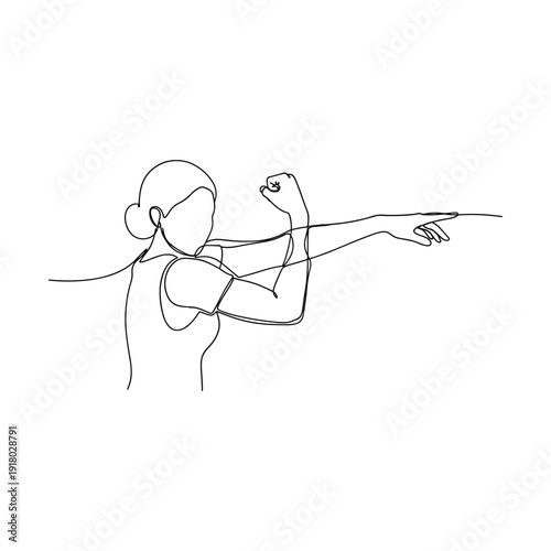 Dynamic woman pointing confidently ahead with one arm flexed