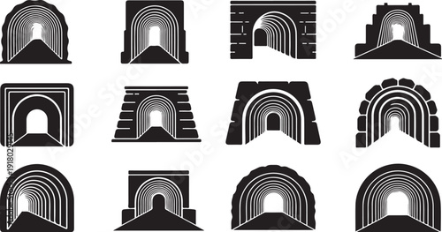 Various tunnel and archway designs in black and white