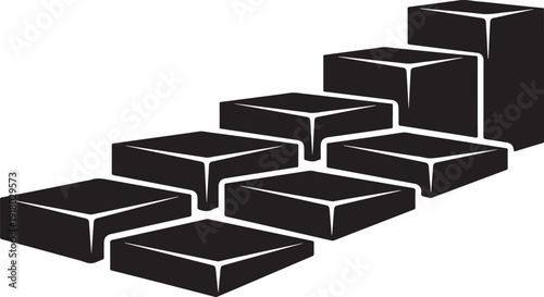 Black and white staircase illustration with rectangular steps ascending