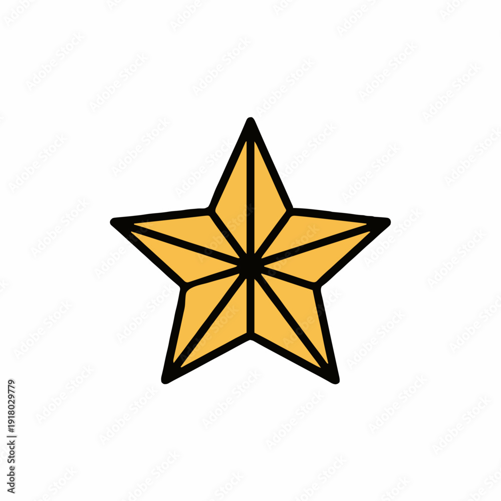 Obraz premium Golden Five Pointed Star With Black Outline Centered On White Background Simple Graphic Design