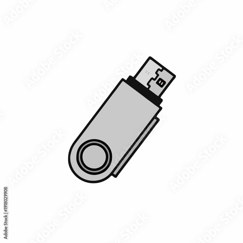 Silver USB Flash Drive With Swivel Cap On White Background Technology Data Storage Device