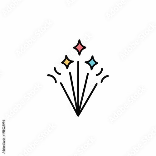 Celebration Sparklers With Red Yellow Blue Diamonds Isolated On White Background Simple Icon Graphic