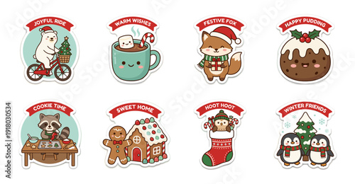 Cute Christmas Holiday Sticker Set with Winter Animals