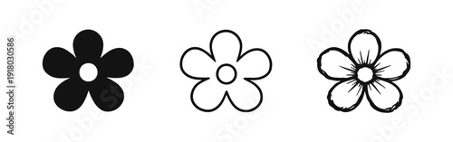 Hand-Drawn Daisy Flowers Vector Icon Set for Nature and Garden Themes