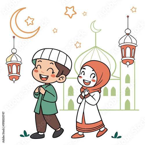 Ramadan Celebration Moments with Smiling Muslim Children