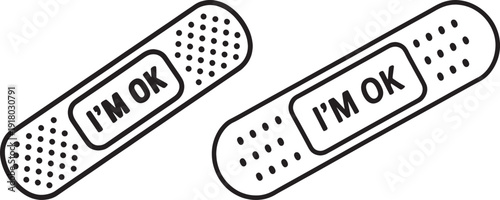 Two i'm ok band aids for emotional support and comfort on white background