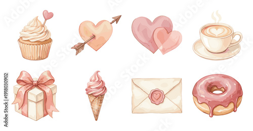 Romantic Watercolor Sticker Set for Valentine's Day