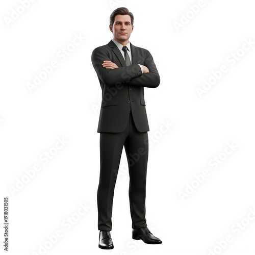 Confident businessman in a suit standing with arms crossed isolated on transparent background