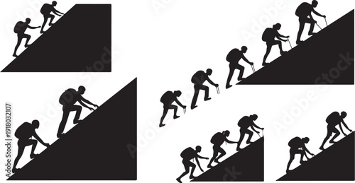 Silhouette of a person climbing up a steep mountain