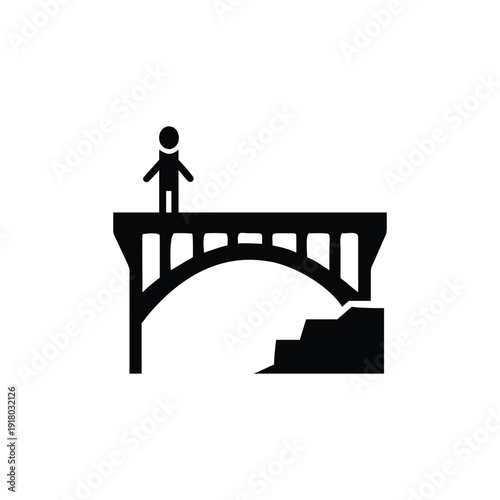 Person Standing on Broken Bridge Vector Illustration
