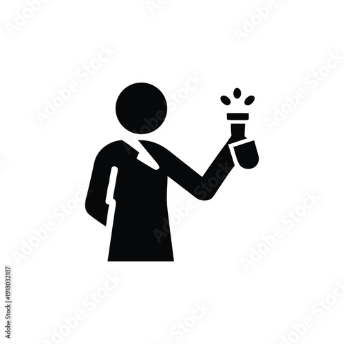 Scientist silhouette holding glowing vial illustration