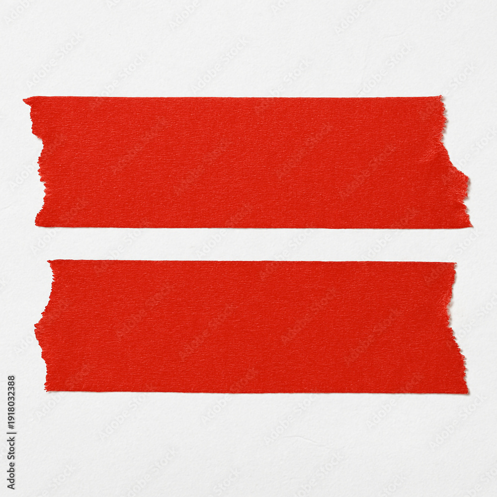 Obraz premium Realistic red adhesive tape strips isolated on white background. Perfect for sale promotion, warning label, discount banner, scrapbook design and bold marketing graphics.