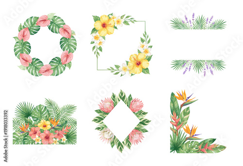 Tropical Floral Borders and Wreaths Vector Collection