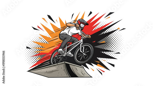 Bmx rider performing stunt on ramp isolated illustration graphic design
