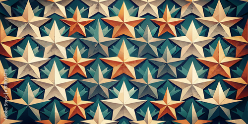 Vintage star seamless pattern with orange, beige, and teal colors for backdrop, card, and web design