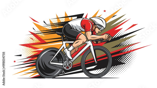 Cyclist in action on a bicycle with speed lines vector illustration