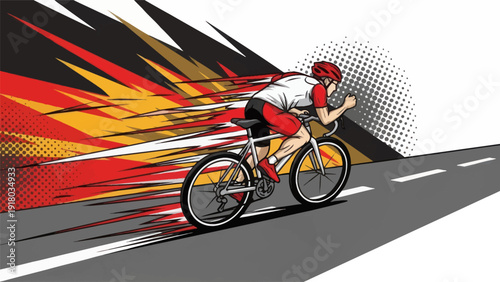 Cyclist in motion illustration on road with speed lines and dynamic composition