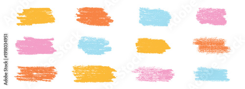 Hand drawn colorful wax crayon brush strokes and chalk underlines set. Vector scratch crayon elements isolated on transparent background.
