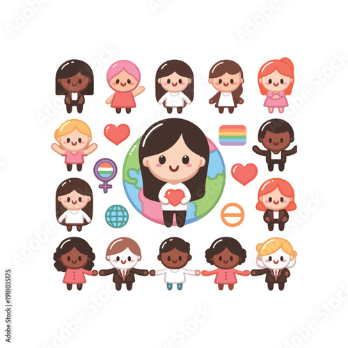 racial discrimination awareness march 21 cute pastel flat icon set