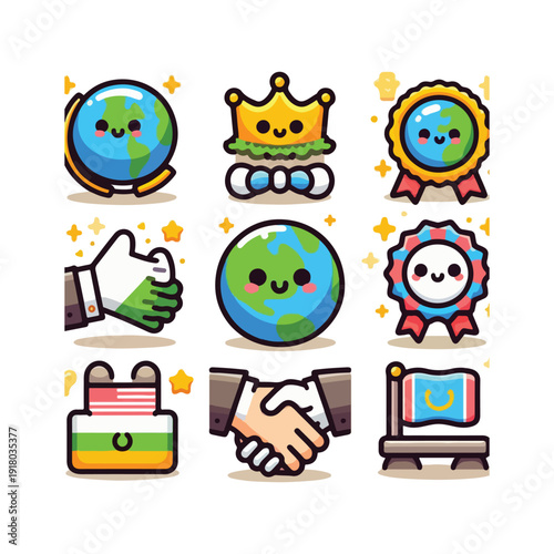 commonwealth day march cute pastel flat global icon set