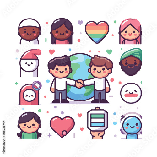 international anti discrimination pastel kawaii equality icon collection