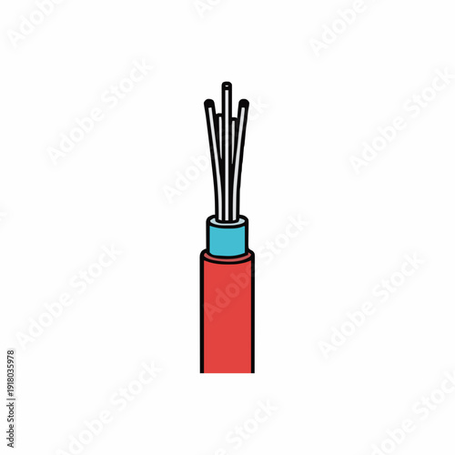 Close Up Of Exposed Fiber Optic Cable With Red Sheathing Blue Insulator And Multiple Glass Strands Ready For Connection
