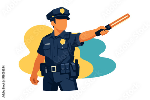 Police Officer Directing Traffic with Baton.