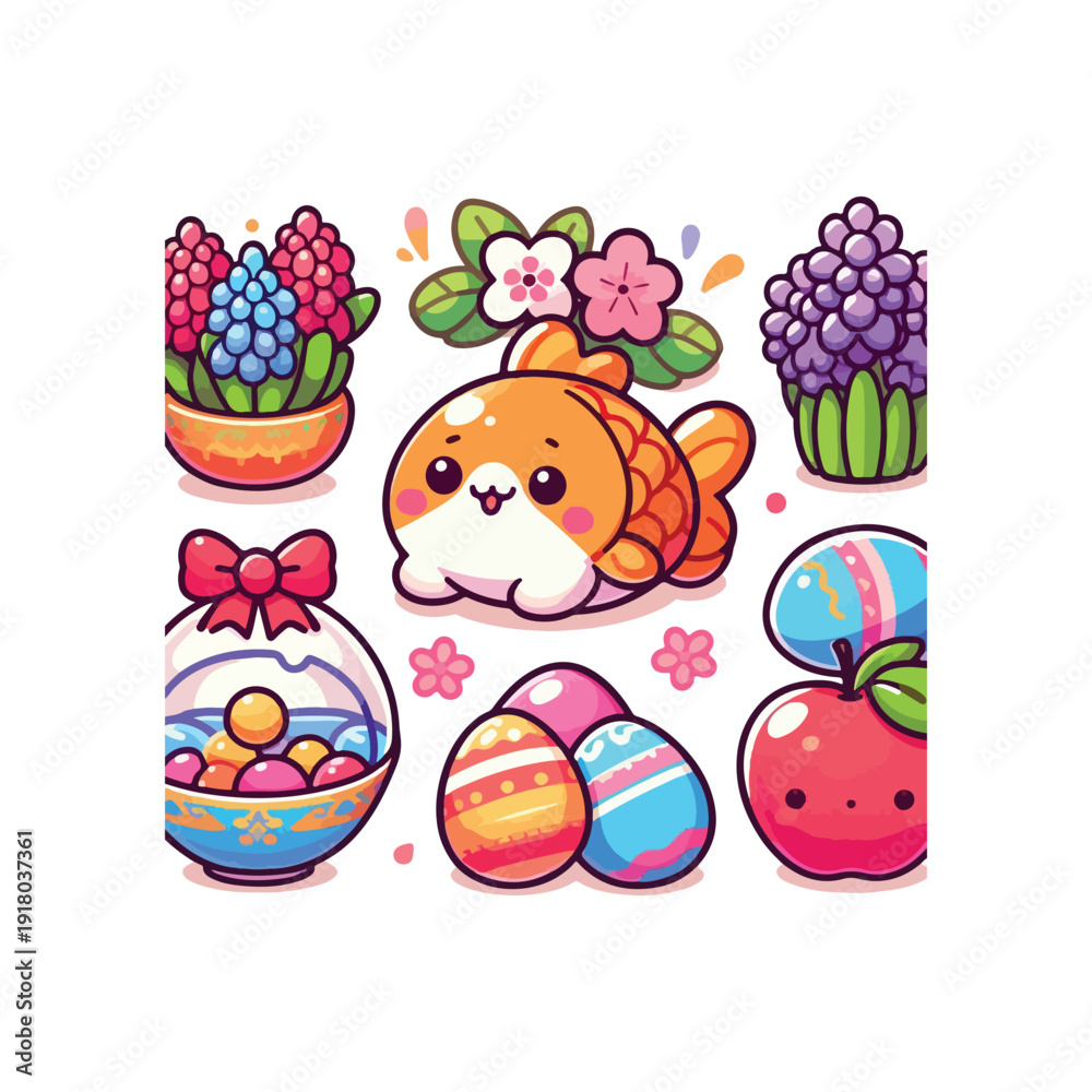 Fototapeta premium march 21 international nowruz pastel kawaii icon collection