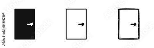 Set of Minimalist Door Icons with T-shaped Handle in Solid, Outline, and Hand-Drawn Styles