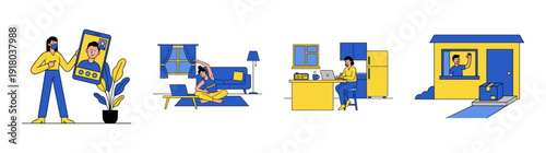 Flat Vector Remote Lifestyle Illustration Element Kit for Modern Work From Home Culture